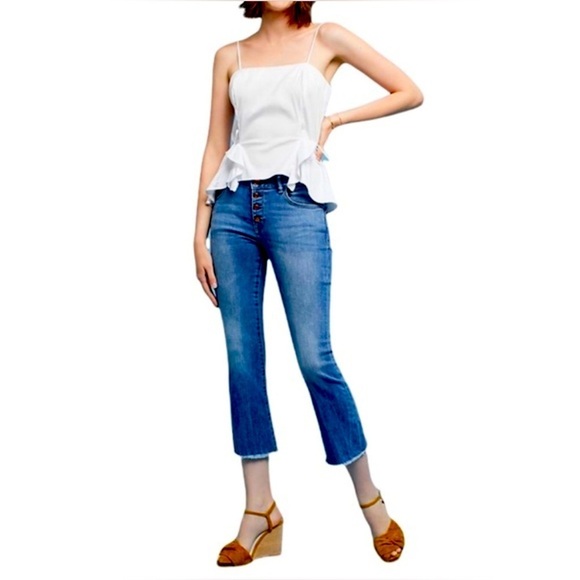 NWT DL1961 Lara intercept cropped flare mid tone distressed frayed hems size 26 - Picture 1 of 9